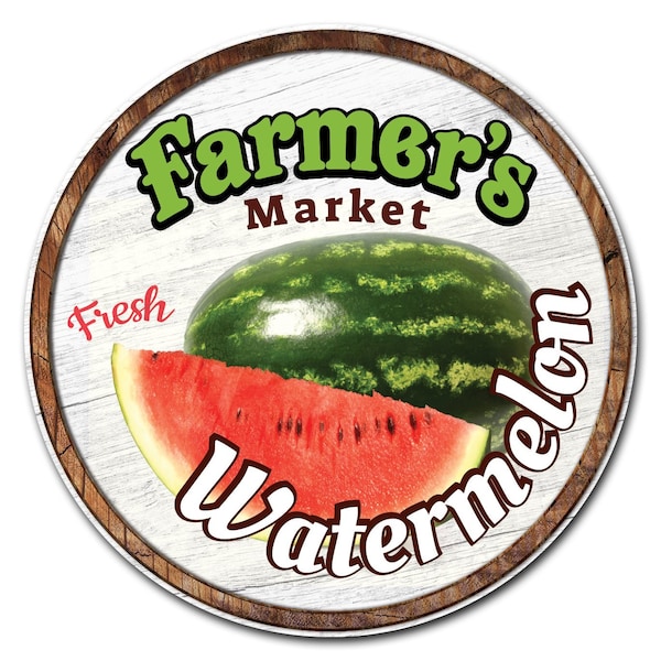 Corrugated Plastic Sign With Stakes 24in Circular-Farmers Market Watermelon, C-24-CIR-WS-Watermelon